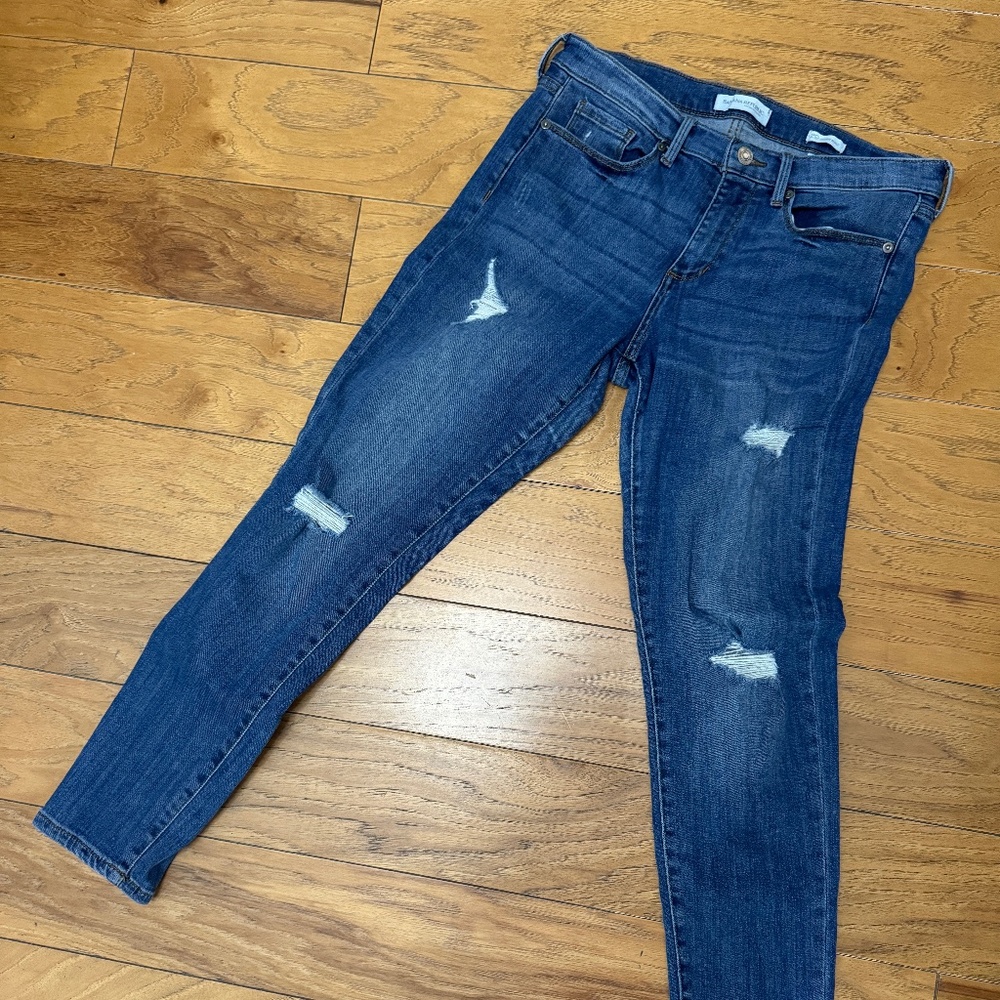 Banana Republic Skinny Ankle Jeans 29 Regular Cotton Spandex Size 8 Ripped